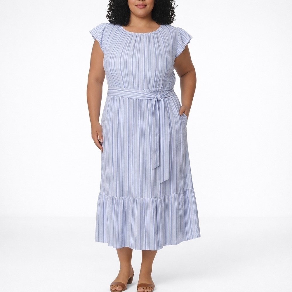 Briggs Women's XL Casual Blue Linen Blend Dress a1798